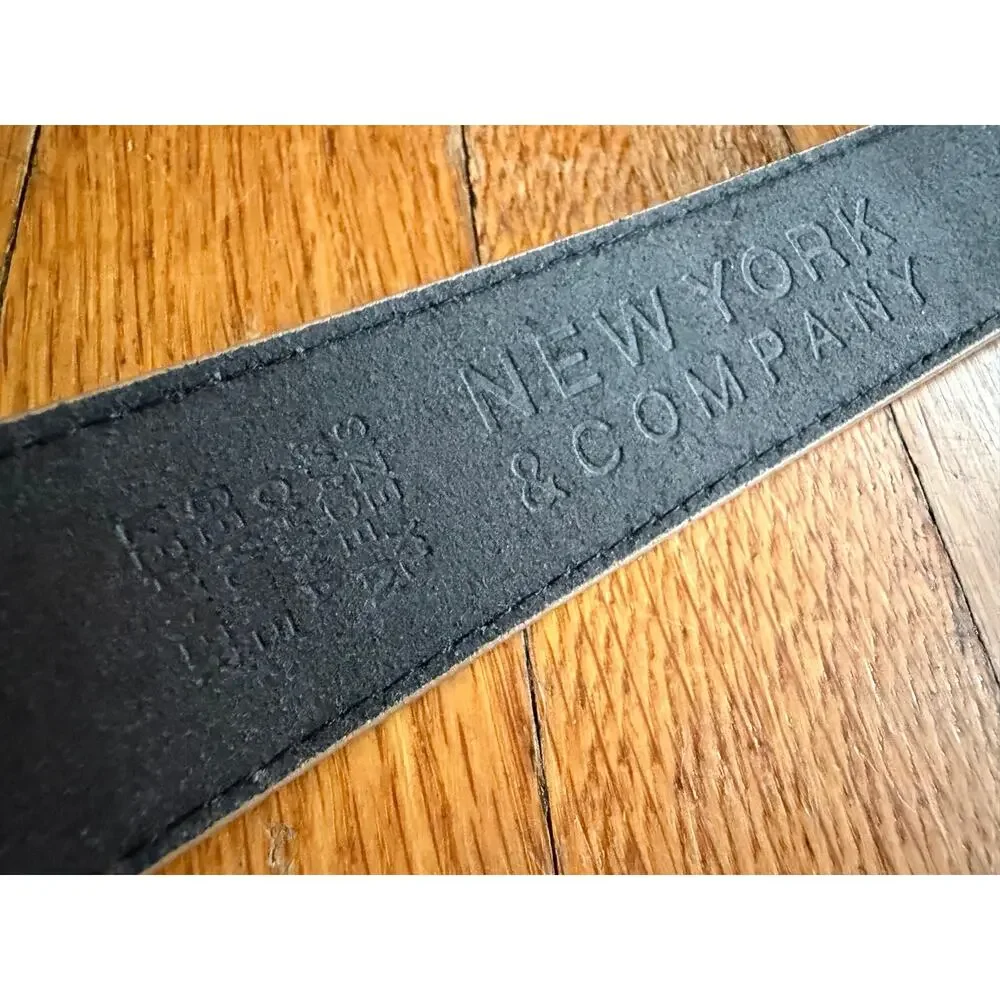 NEW YORK & COMPANY Black Leather Grommet Belt Womens sz XL